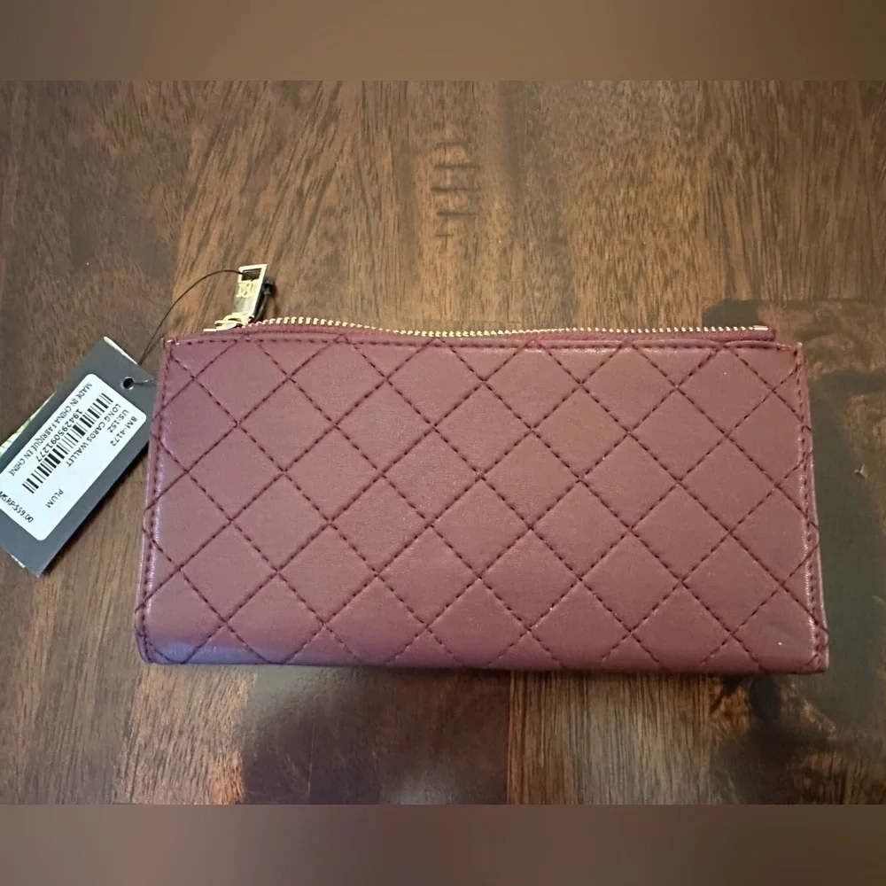 Badgley‎ Mischka Plum Vegan Leather Long Cards Wallet BM4172 MSRP 59